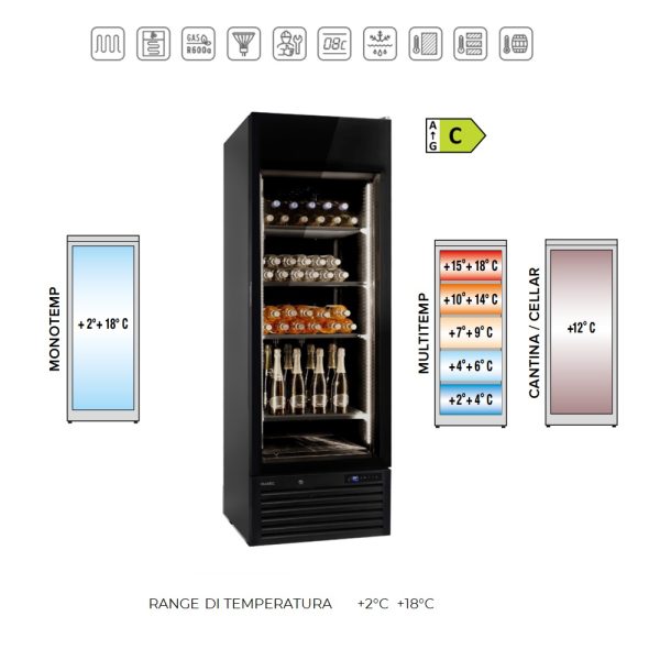 VENERE WN BS - Cantinetta vino climatizzata ventilata mono / multi Temperature in range +2C° + 18C°