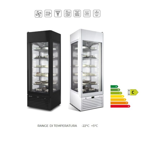 VENERE  70 NV - Vetrina espositiva ventilata PASTICCERIA ad alta efficienza energetica -3 lati vetrati - temperatura -22°C + 5°C