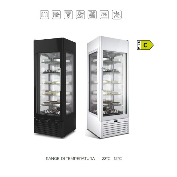 VENERE 70 NS - Vetrina espositiva refrigerata pasticceria ad alta efficienza energetica - 3 lati vetrati temperatura negativa in range -22 C° - 15 C