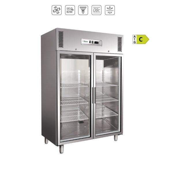 GN1410TNG- ARMADIO REFRIGERATO acciao INOX -VETRO VENTILATO positivo +2°C+8°C