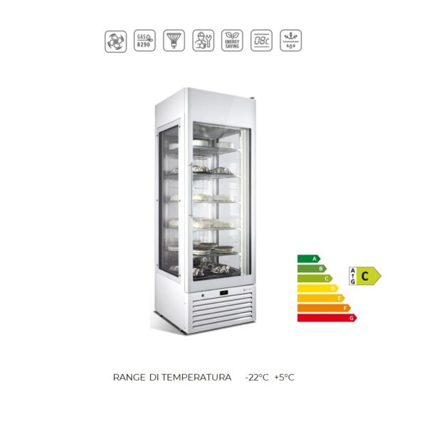 VENERE  70 NV - Vetrina espositiva ventilata ad alta efficienza energetica -3 lati vetrati - temperatura -22°C + 5°C