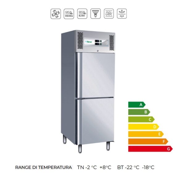 G-GNV600DT - ARMADIO Inox Ventilato due porte a doppia temperatura - refrigeratoTN +congelatore BT  (Temp. -2°C  +8°C/ -22°C -18°C)