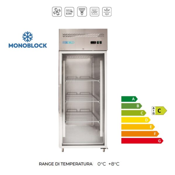 M-GN650TNG-FC - ARMADIO refrigerato VENTILATO  con porta in vetro (Temp. 0°C +8°C)
