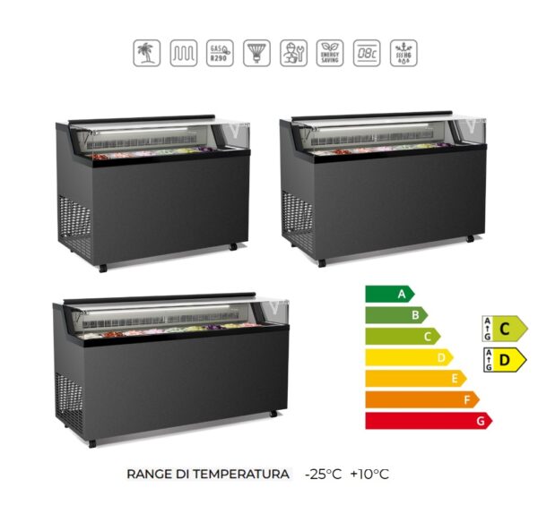 FLAT 6G 7G 9G - Vetrina espositore per gelato mantecato, su stecco e pasticceria