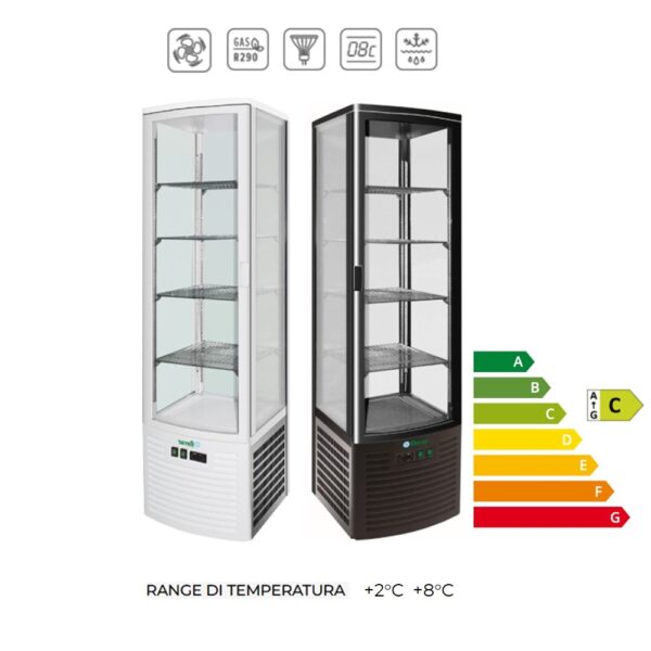 G-LSC280 B - Vetrina  espositiva verticale A REFRIGERAZIONE VENTILATA CON 4 lati VETRATI ( Temp. +2C° +8C°)