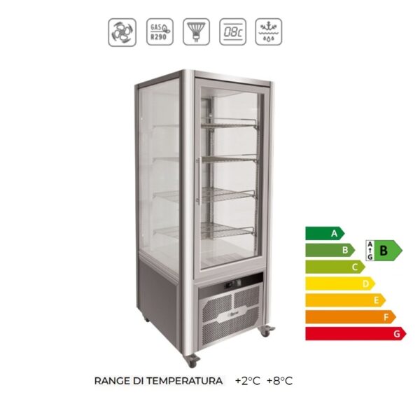 G-VGP400R- Vetrina  espositiva verticale A REFRIGERAZIONE VENTILATA CON 4 lati VETRATI ( Temp. +2C° +8C°)