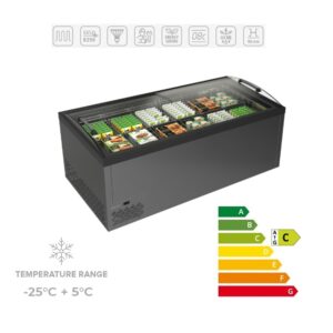 SARDINIA AV 150-200-250 - Isola vetrata negativa/positiva con vetri curvi scorrevoli e compressore a giri variabili(temp. -25°C +5°C)